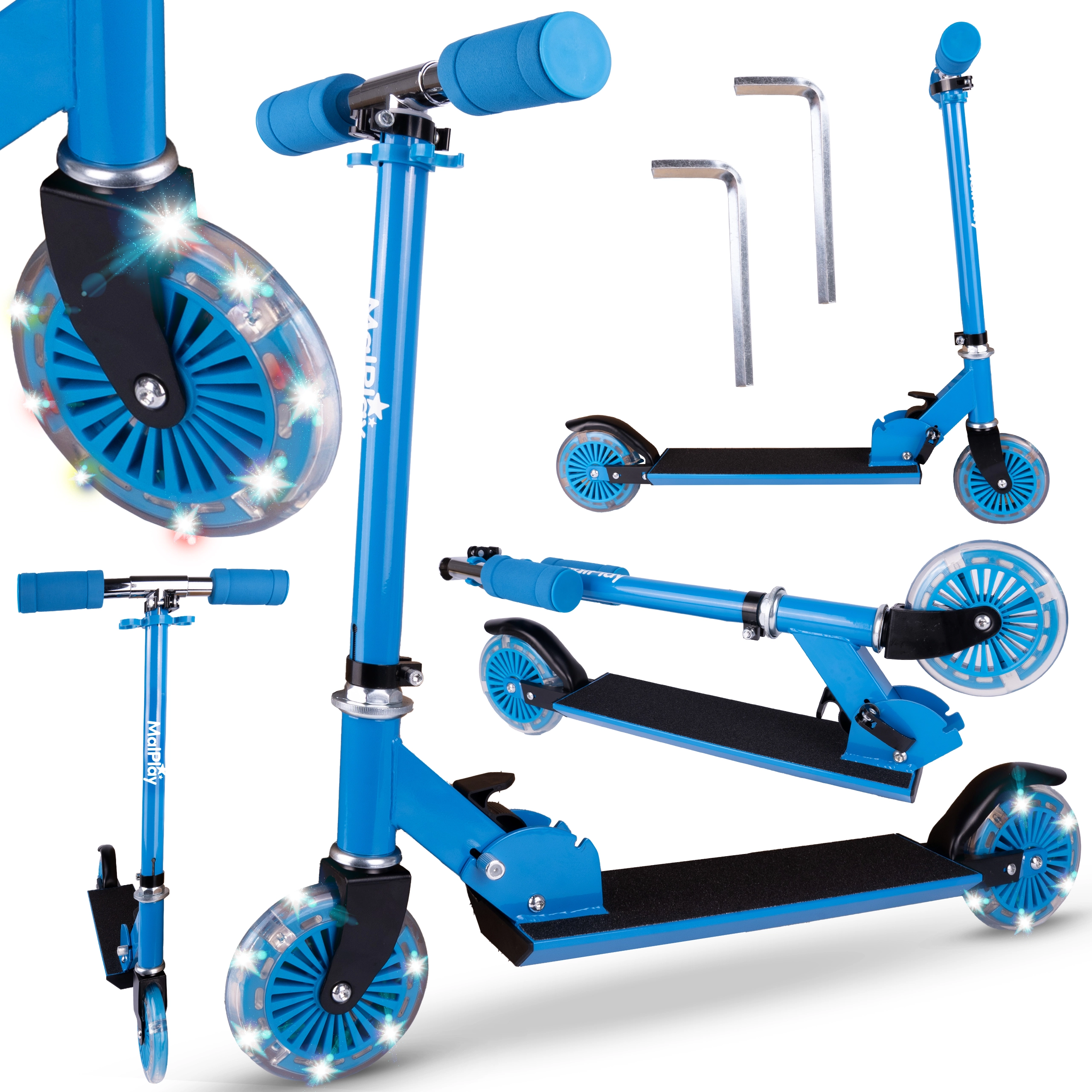 Dvoukolová koloběžka se svítícími kolečky modrá