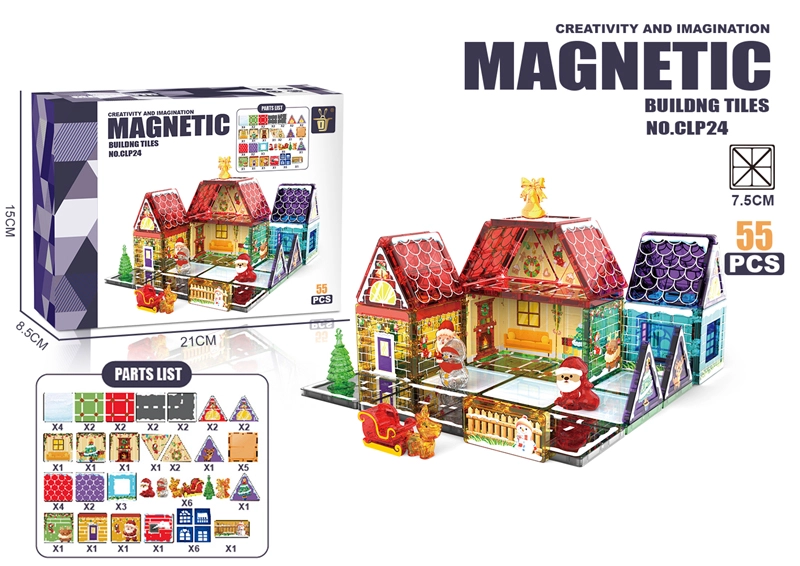 Levně Magnetická stavebnice barevné domečky (55 dílů)