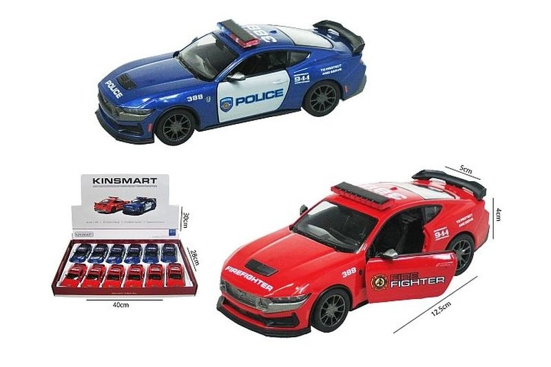 Model auta Ford Mustang 2024 Dark Horse – policejní nebo hasičská verze, pull back
