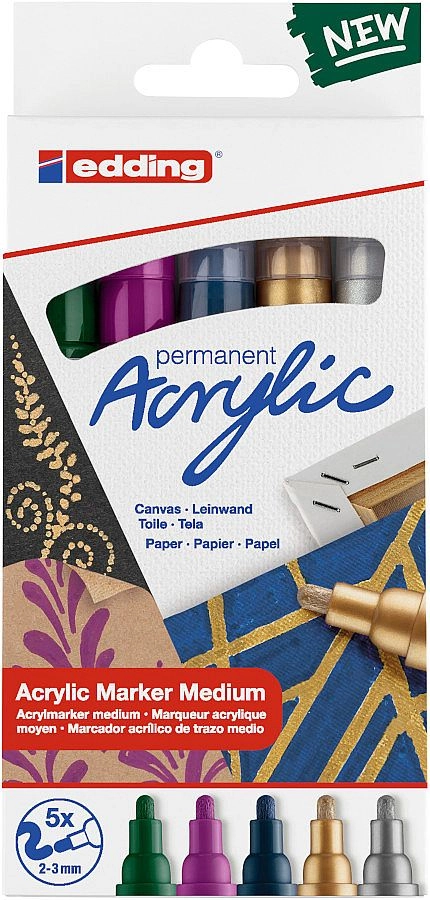 Edding Popisovač permanentní akrylový e-5100/5 M, sada Metallic