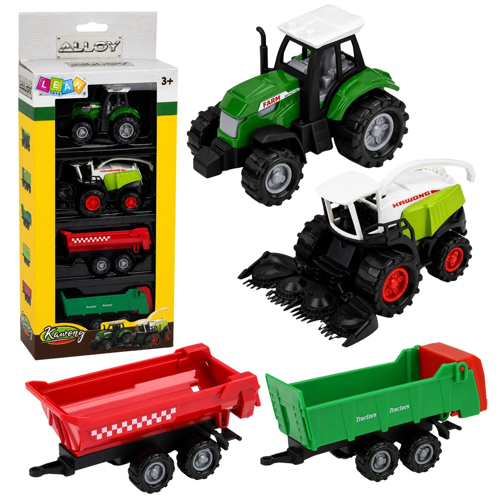 Sada zemědělských vozidel 1:68 – traktor, řezačka a 2 přívěsy (4 ks)