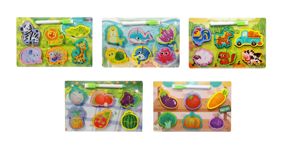 Dřevěné puzzle pro děti s tabulkou a fixem