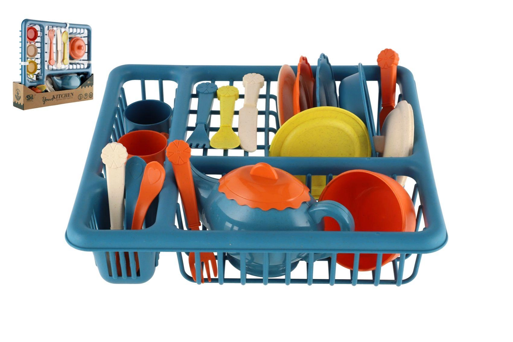 Dětská sada nádobí s odkapávačem – plastový set na hraní