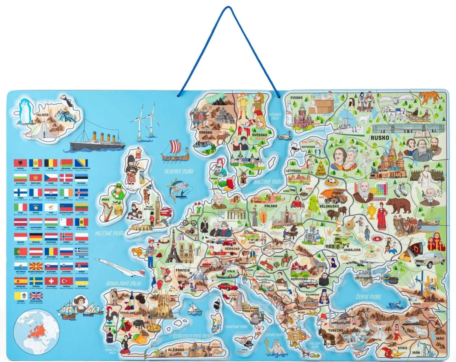 Levně Woody Magnetická mapa Evropy s obrázky a hra 3v1
