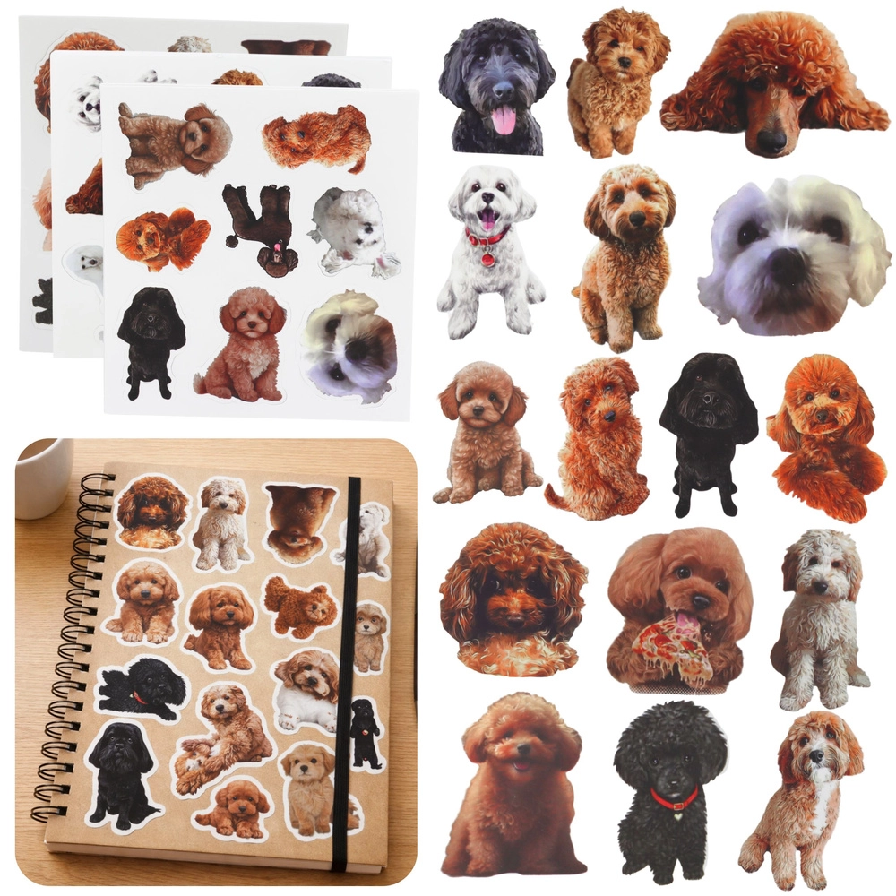 Samolepky s pudly – sada 54 ks, realistické psí motivy