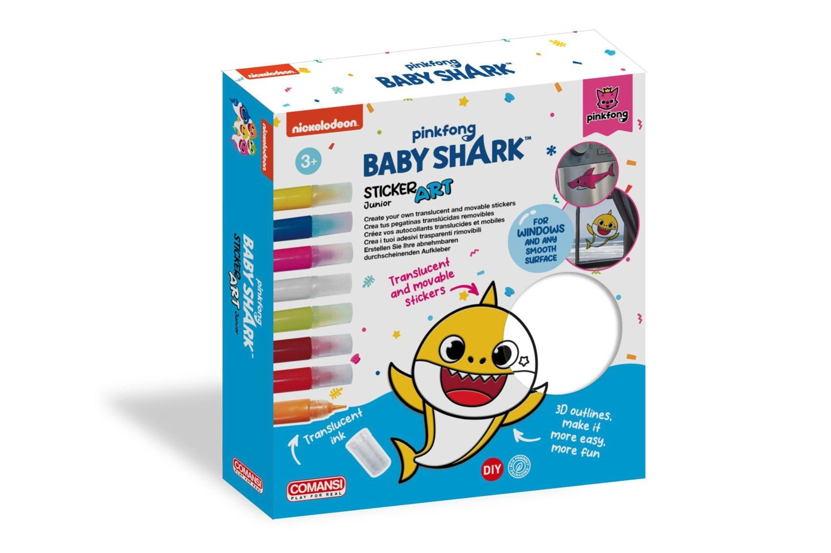 Baby Shark kreativní sada na okenní samolepky a omalovánky s barvami