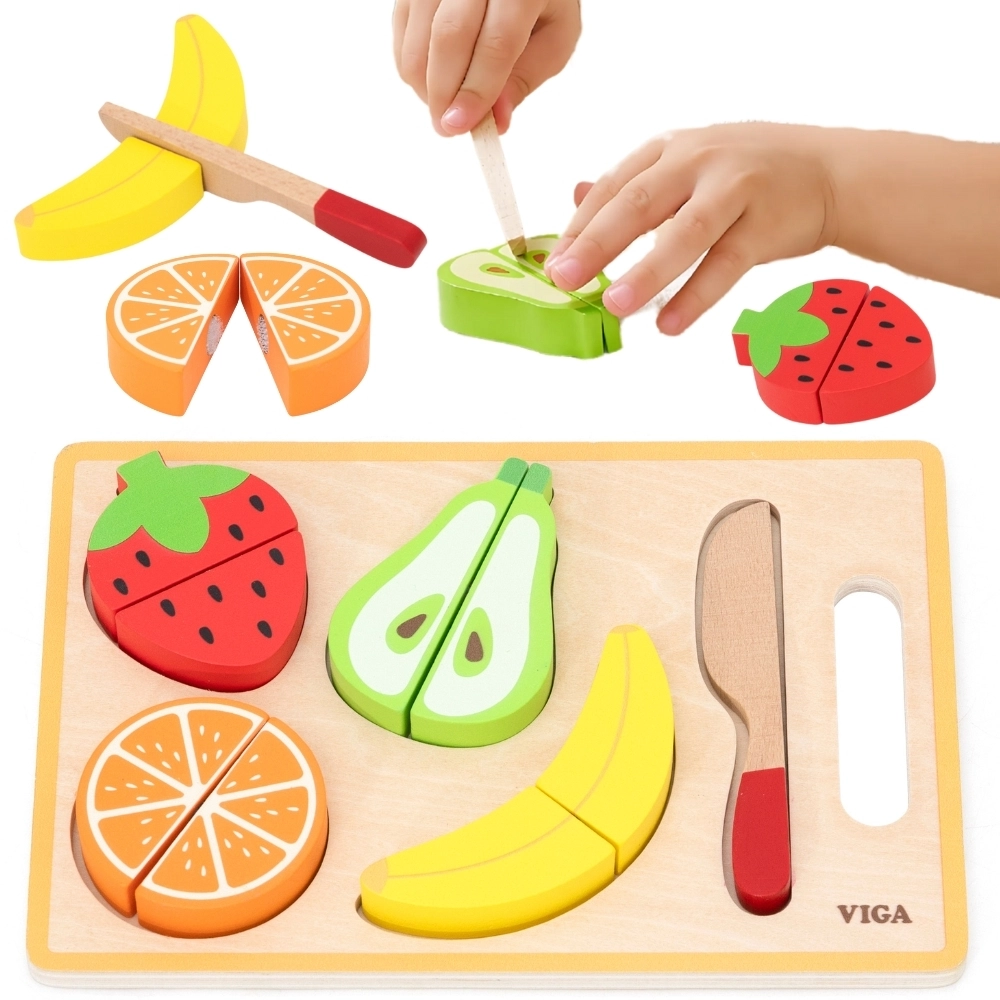 viga dřevěná montessori sada ovoce na krájení