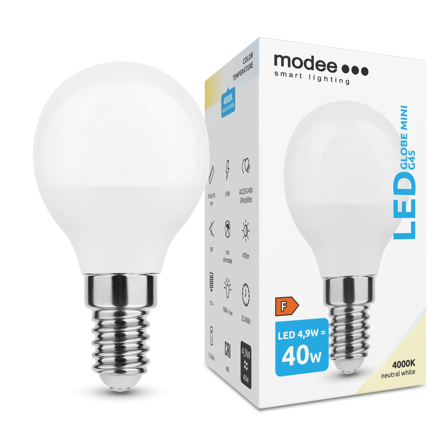 Modee E14 4,9W mini globe LED studená 4000K
