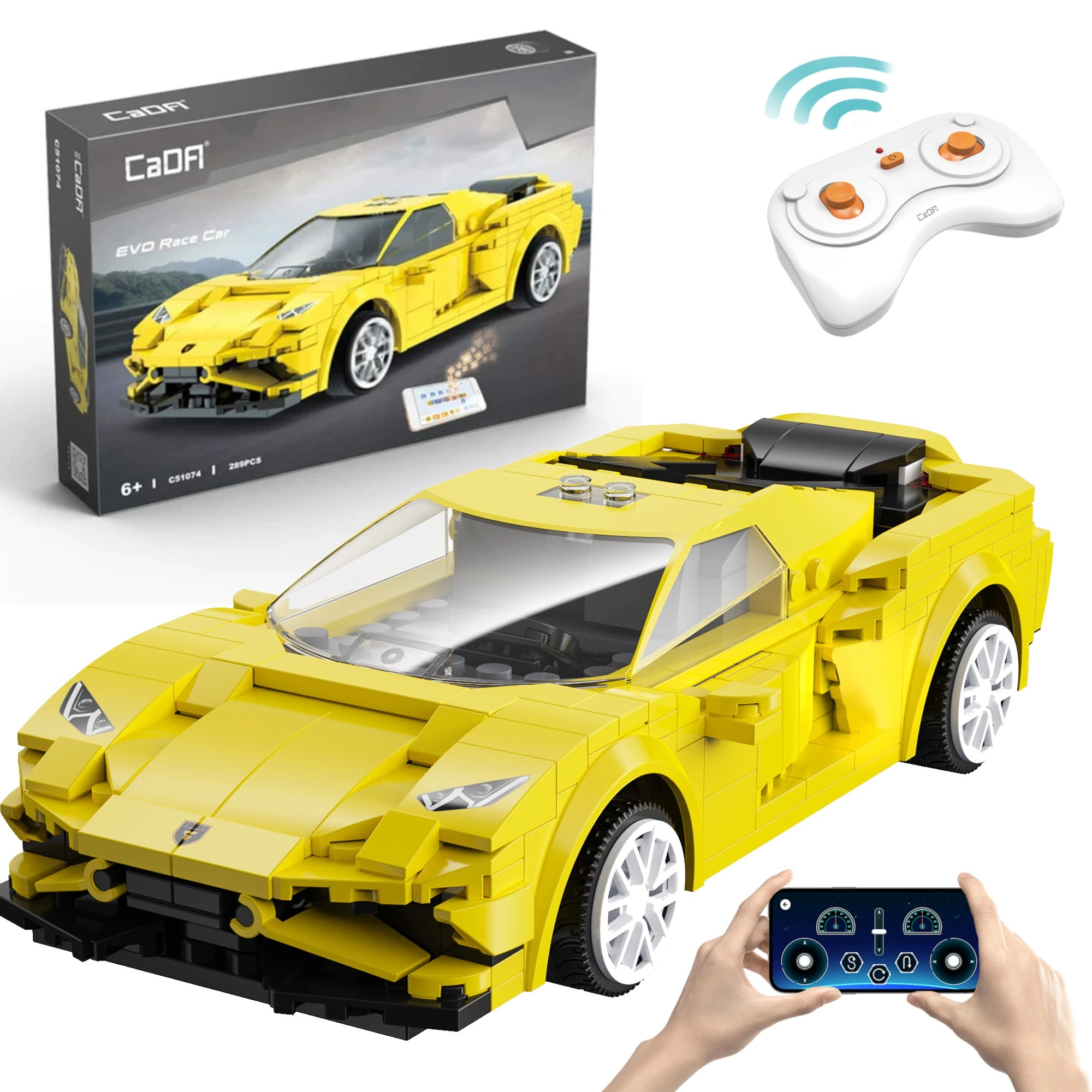 Stavebnice CaDA EVO Race Car – žluté RC závodní auto 289 dílků, Dual Mode