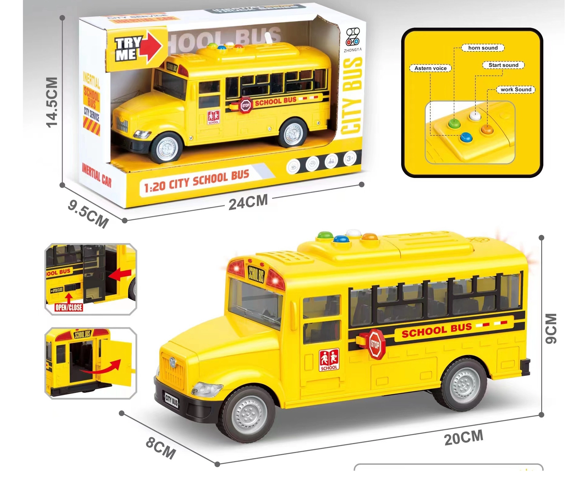 Školní autobus se světlem a zvukem 1:20
