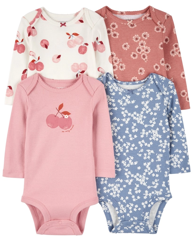 Levně CARTER'S Body dlouhý rukáv Pink/Blue Floral holka 4ks