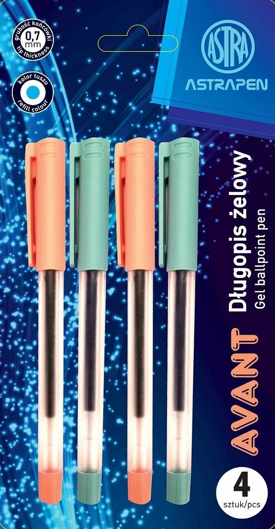 Gelové pero ASTRA Avant 0,7 mm, sada 4 ks