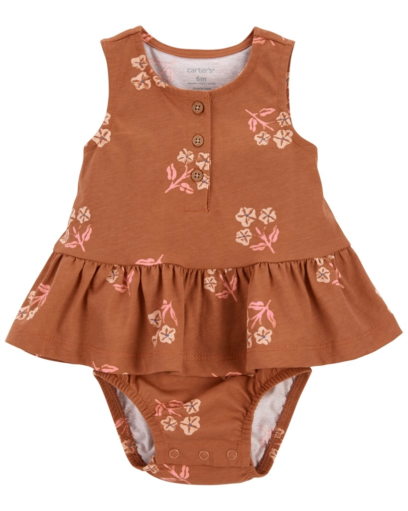 CARTER'S Body bez rukávů s volánem Brown Flowers holka