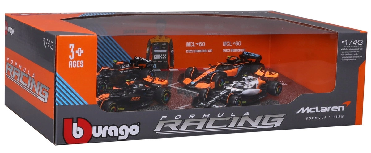 Levně Bburago RACE Formula F1 4PAC McLaren F1 Team MCL38 2024 4 L.Norris 81 O.Piastri 1:43