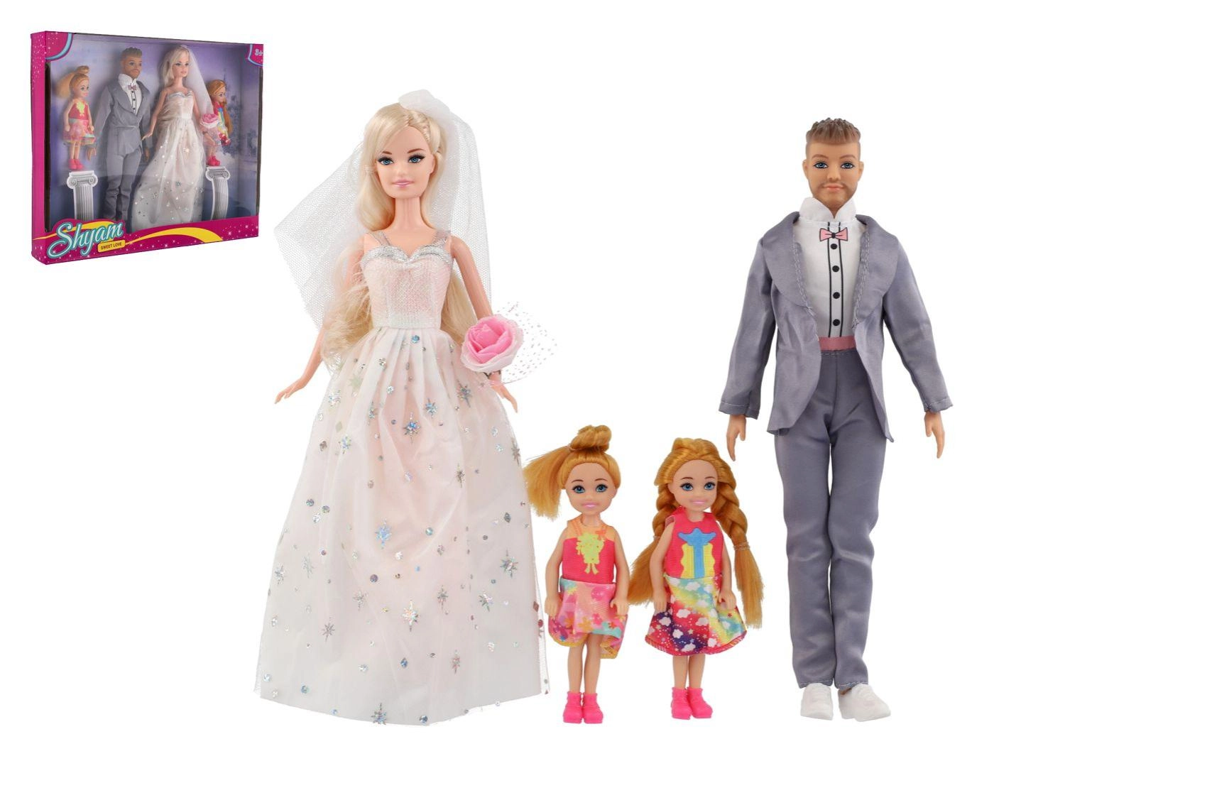 Panenka nevěsta a ženich s rodinou 30 cm v dárkové krabici