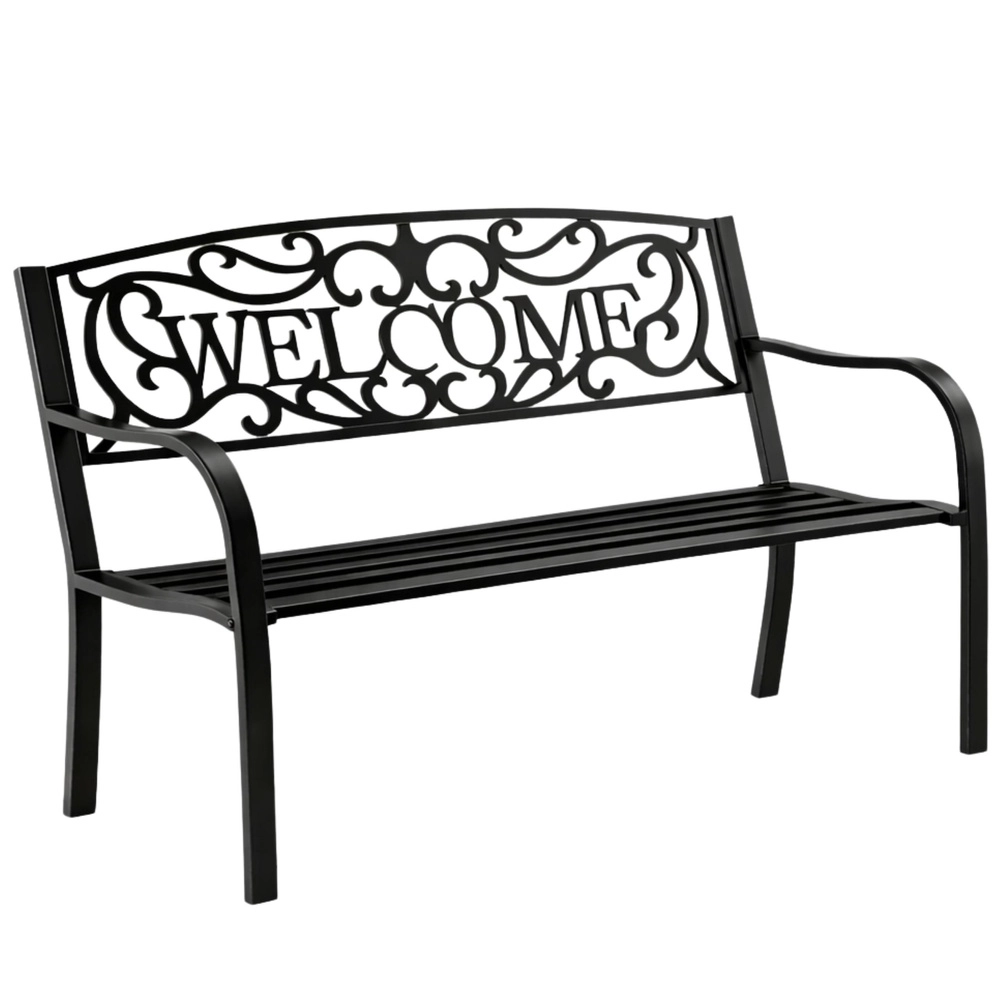 Kovová zahradní lavice Welcome, černá, 127 cm