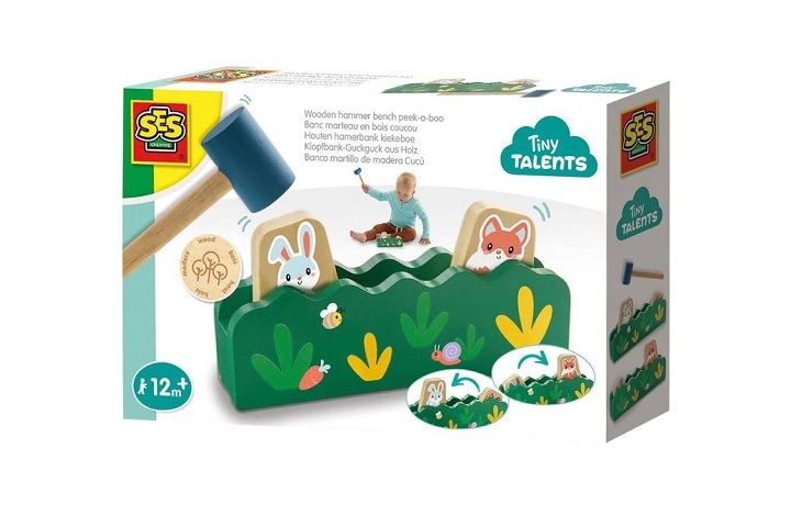 SES Peek-a-boo dřevěná zatloukačka s kladívkem