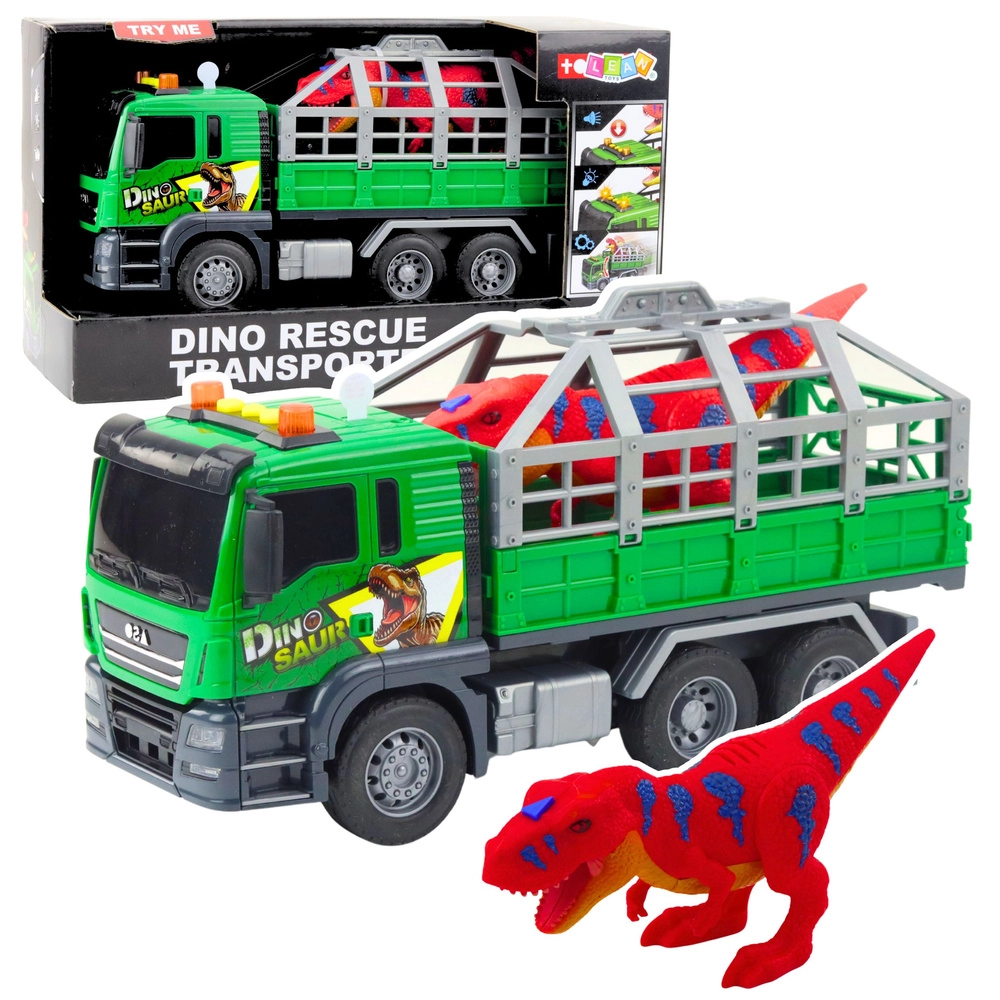 Nákladní auto na přepravu dinosaura se světly a zvuky 1:10 – zelené