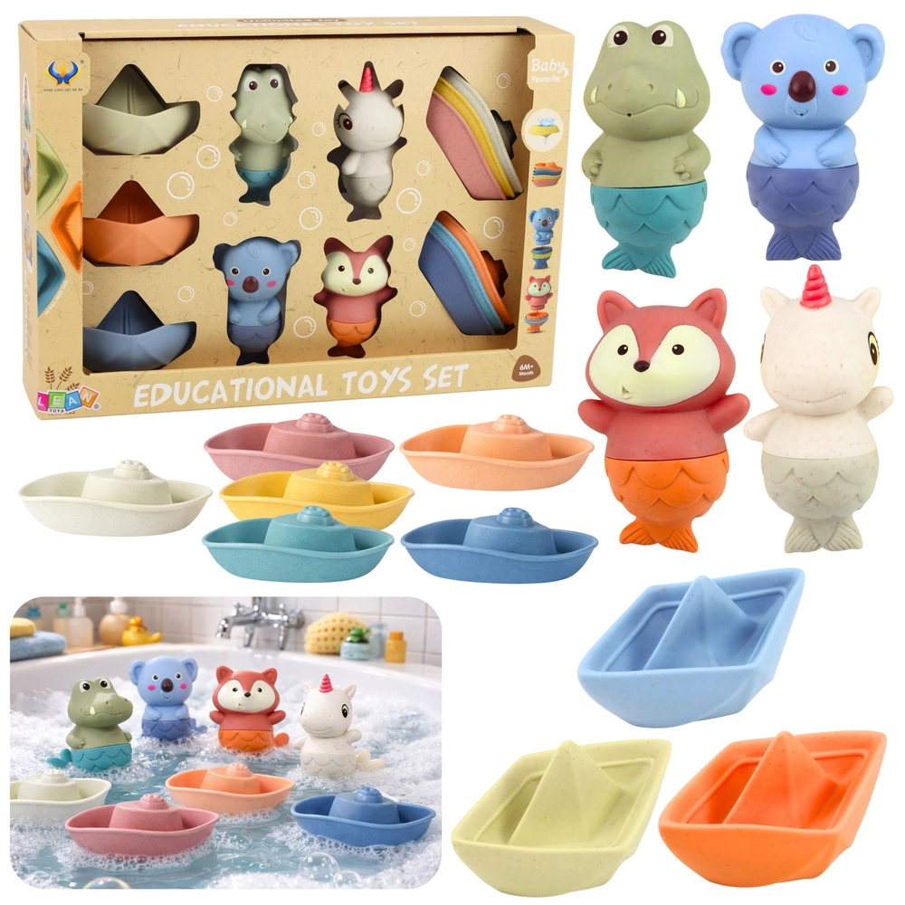 Sada gumových hraček do vany – zvířátka a lodě, 13 dílů