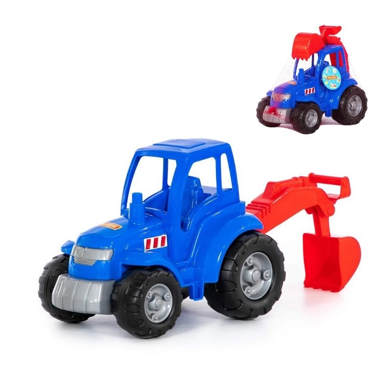 Plastový traktor s bagrovací lopatou – modrý