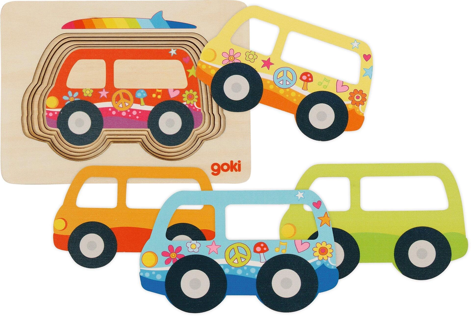 Puzzle vícevrstvé - Auto Van Hippies, 5 vrstev (Goki)