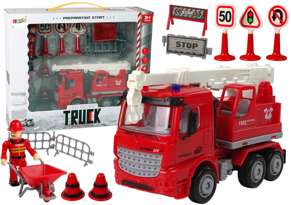 LEANToys Hasičské auto s jeřábem a doplňky