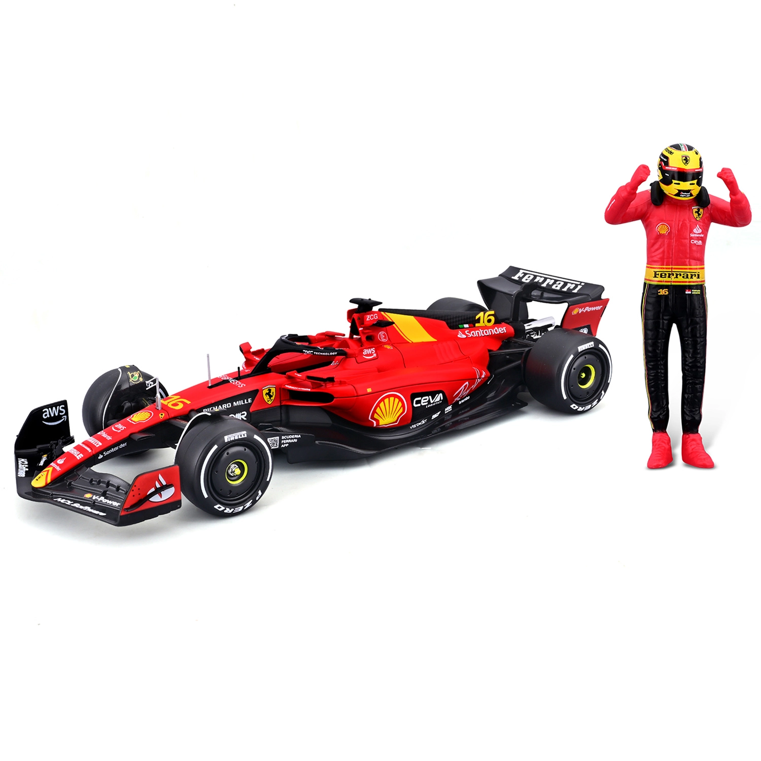 kovový model bburago ferrari sf23 1:24 s figurkou jezdce