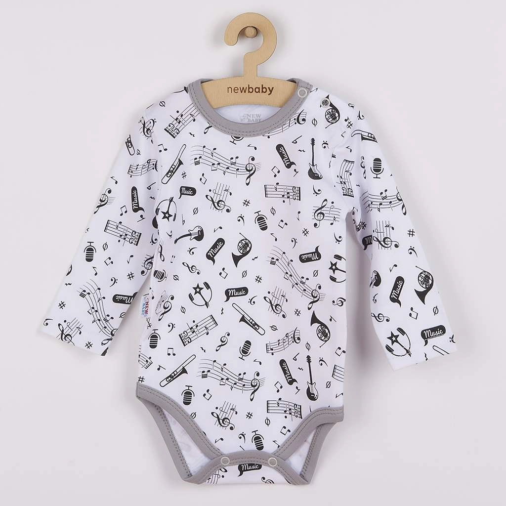 Kojenecké bavlněné body s dlouhým rukávem NEW BABY Music