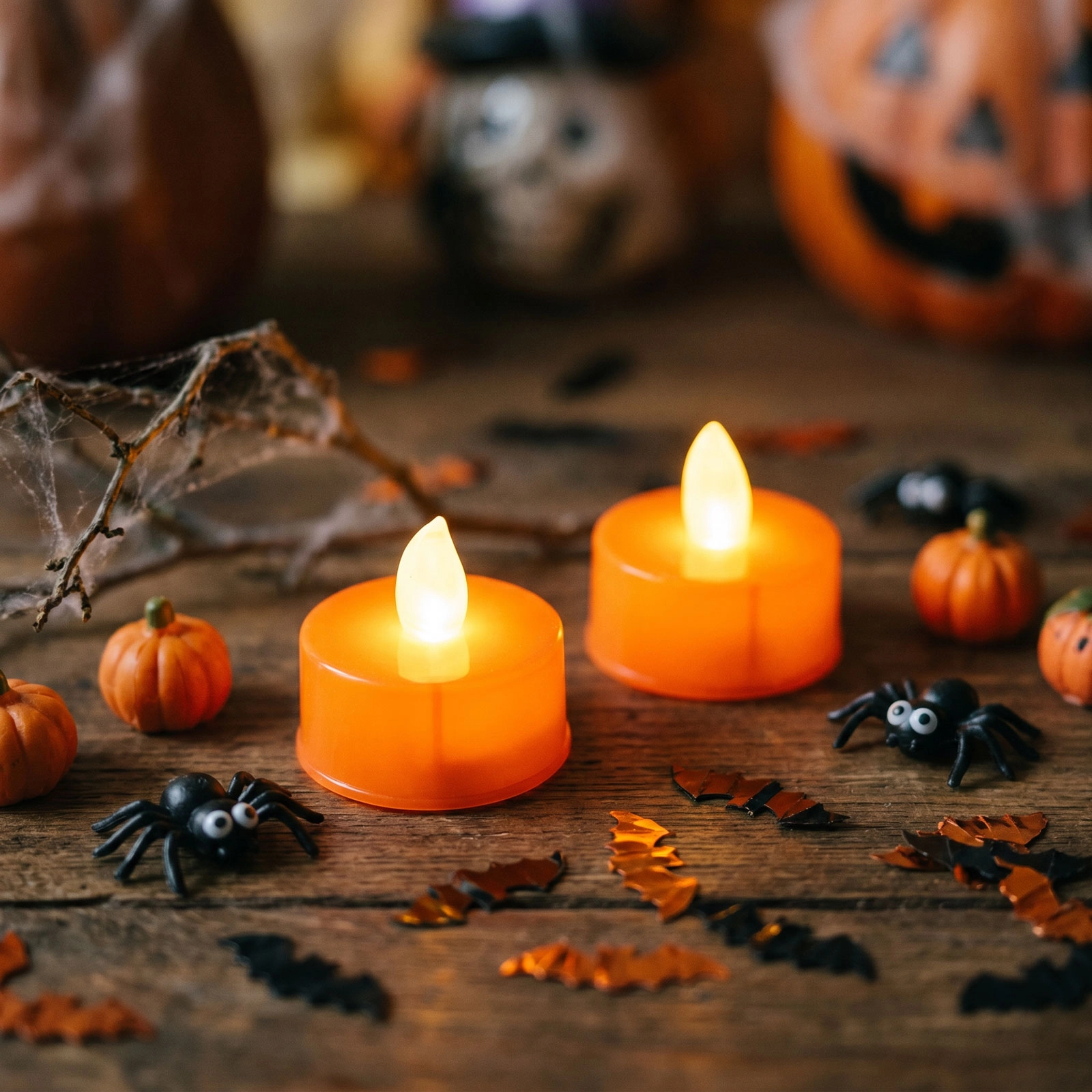 Halloween LED čajová svíčka oranžová, 2 ks