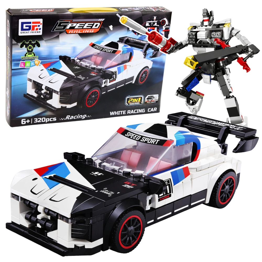 Stavebnice 2v1 sportovní auto a robot, 320 dílků, bílá