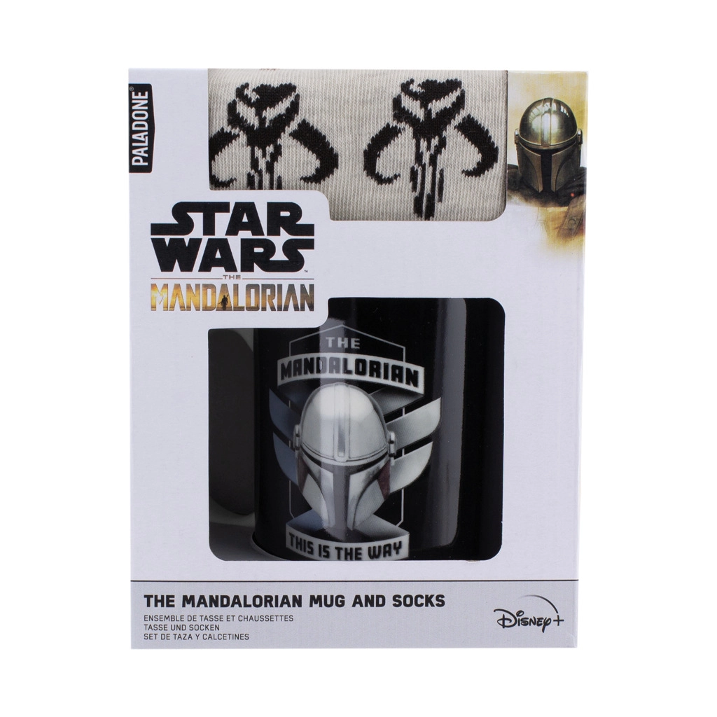 CurePink Dárkový set hrnek s ponožkami The Mandalorian Cesta EU 41 46 310 ml