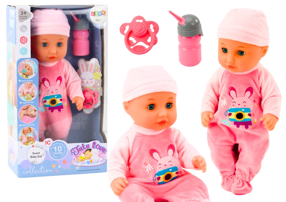 LEAN Toys panenka v růžovém pyžamu čůrající láhev dudlík zvuky