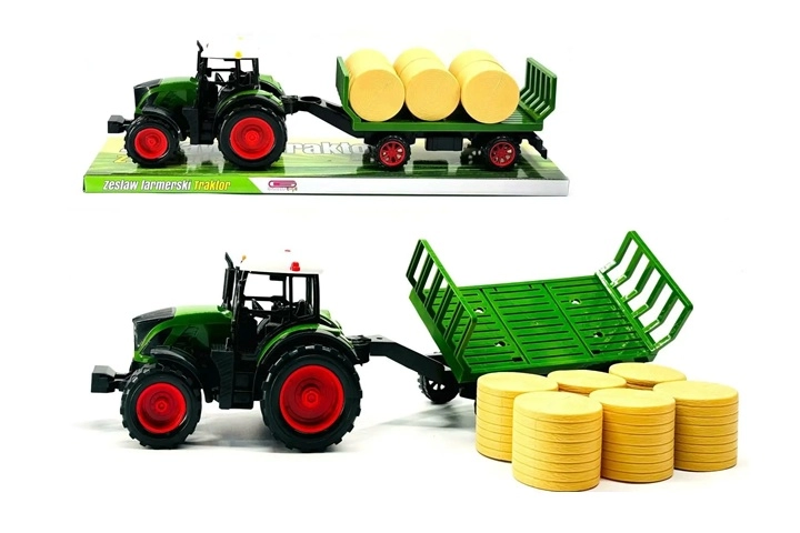 Traktor s přívěsem a balíky slámy Gazelo