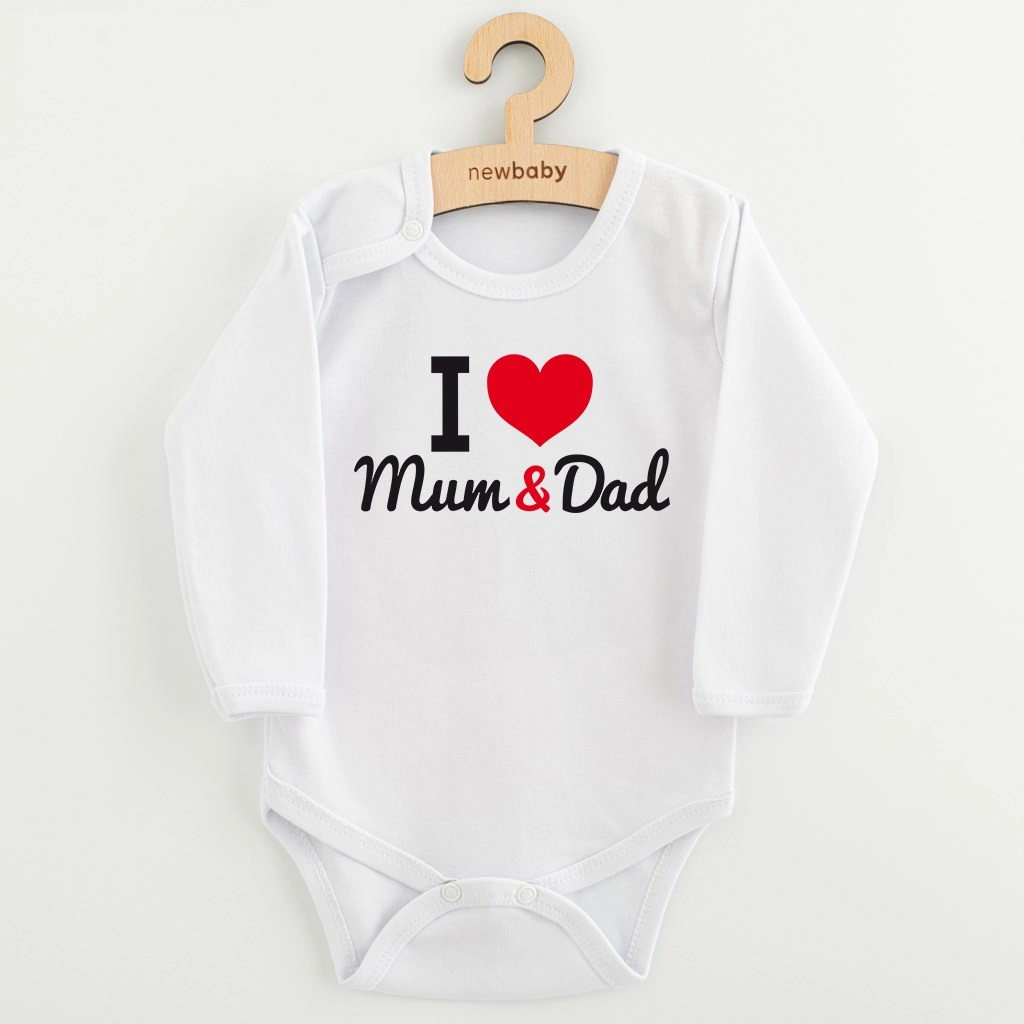 Kojenecké body s potiskem New Baby I Love Mum and Dad, dlouhý rukáv