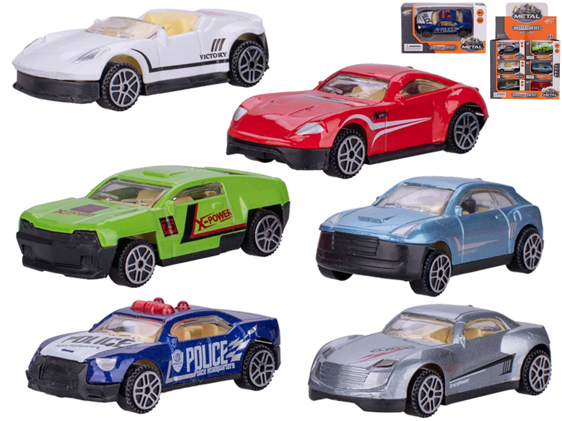 Sada kovových sportovních autíček 7 cm – 24 ks