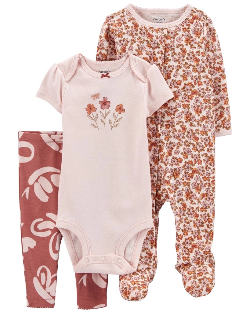Levně Carter's Set 3dílný body kr. rukáv overal legíny Pink Floral holka LBB