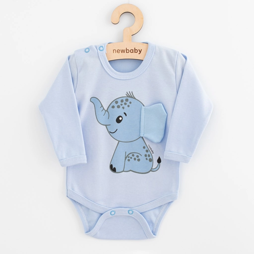 Levně Kojenecké body s dlouhým rukávem new baby happy elephant modré 74 (6–9 měsíců)