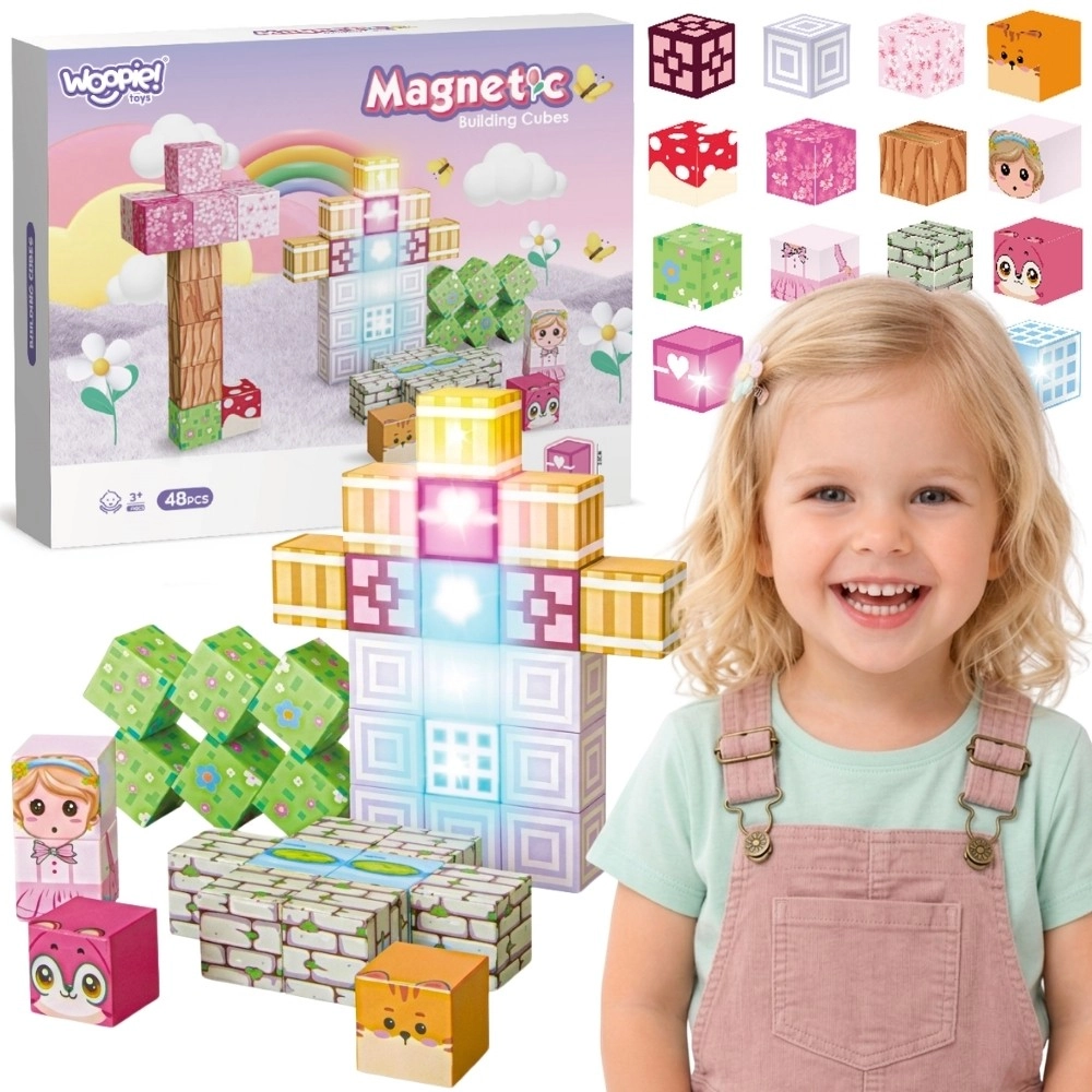 Woopie magnetické stavební kostky 48 ks Montessori 3D