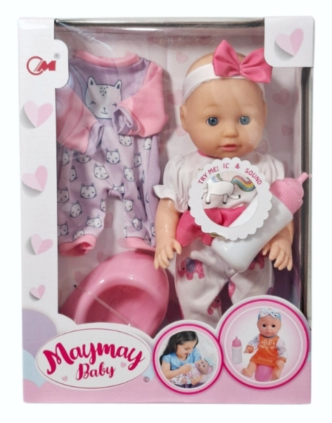 Lalka bobas s čůrací funkcí s doplňky - 1 kus