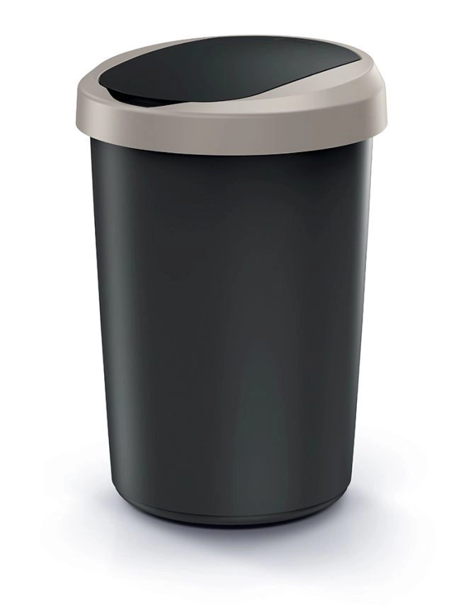 Prosperplast Odpadkový koš COMPACTA R FLAP recyklovaný černý s světle hnědým víkem, 40 l