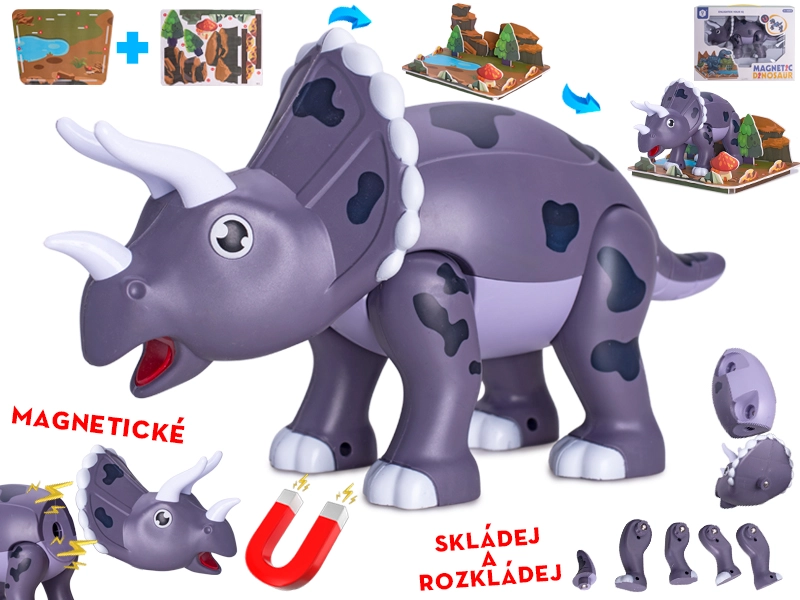 Magnetický dinosaurus Triceratops 28 cm – stavebnice pro děti