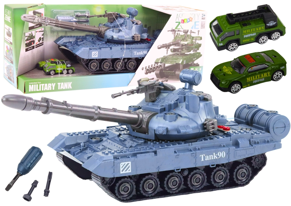 Interaktivní modrý tank na hraní s nářadím a zvuky