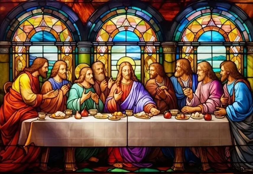 diamantové malování poslední večeře vitráž 80 × 40 cm