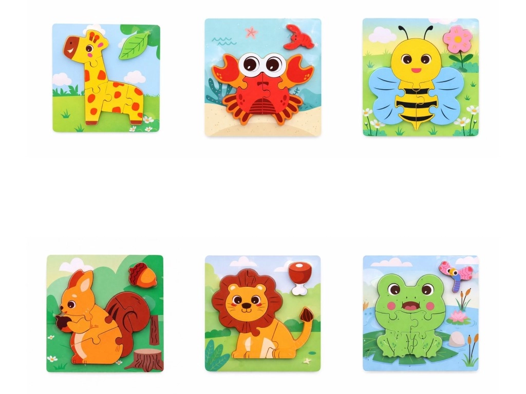 Dřevěné puzzle se zvířátky 15 × 15 cm