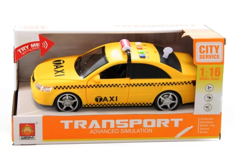 Teddies Auto taxi kov 11 cm na zpětné natažení na baterie se světlem se zvukem