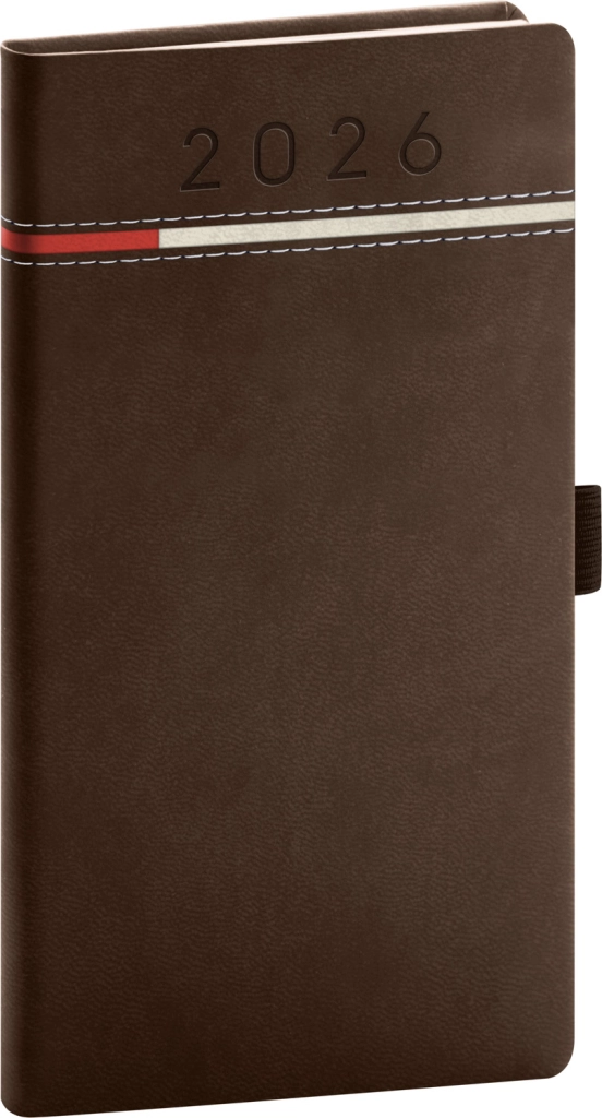 NOTIQUE Kapesní diář Tomy 2026, hnědo-červený, 9 x 15,5 cm Presco Group