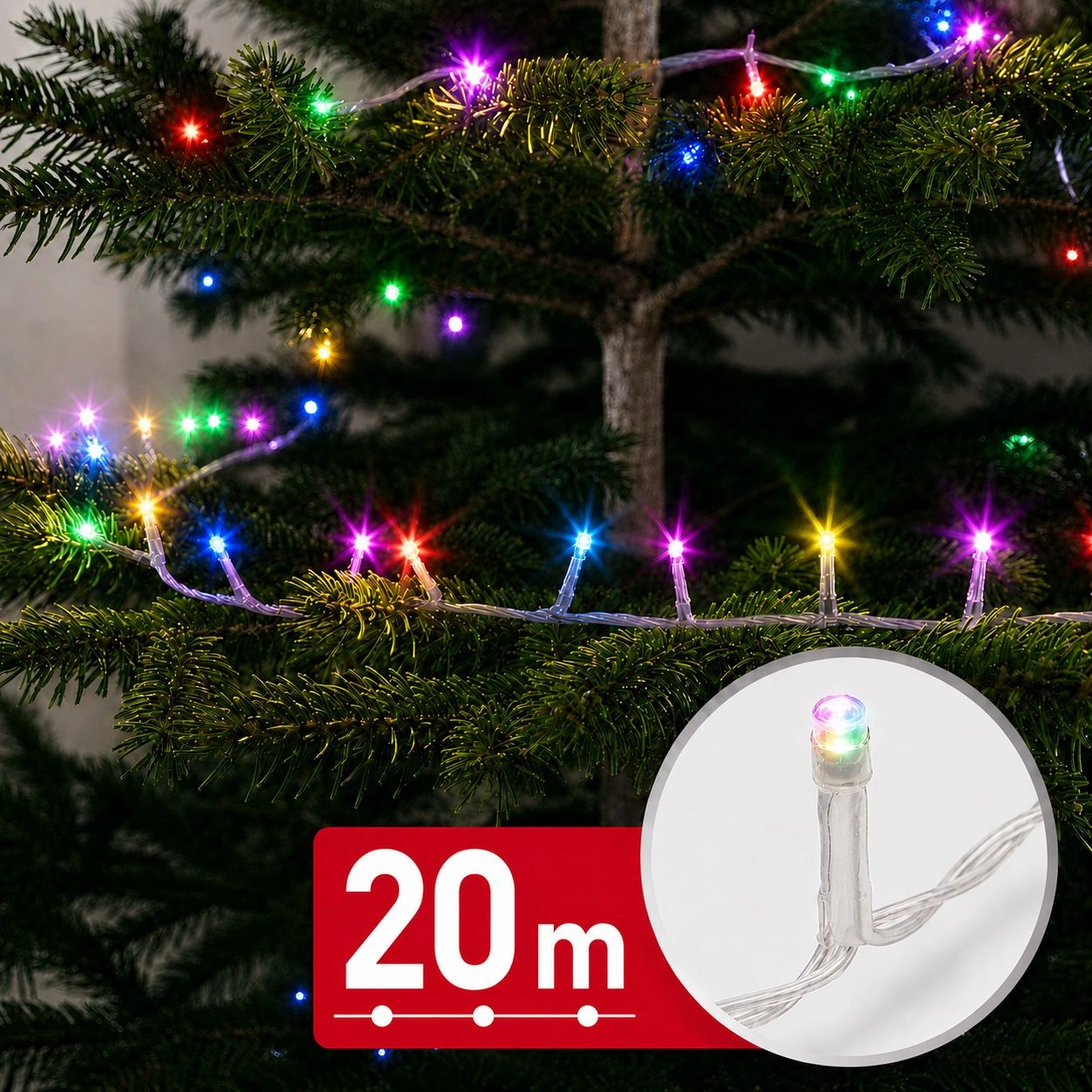 Barevný LED světelný řetěz 20 m, 400 LED
