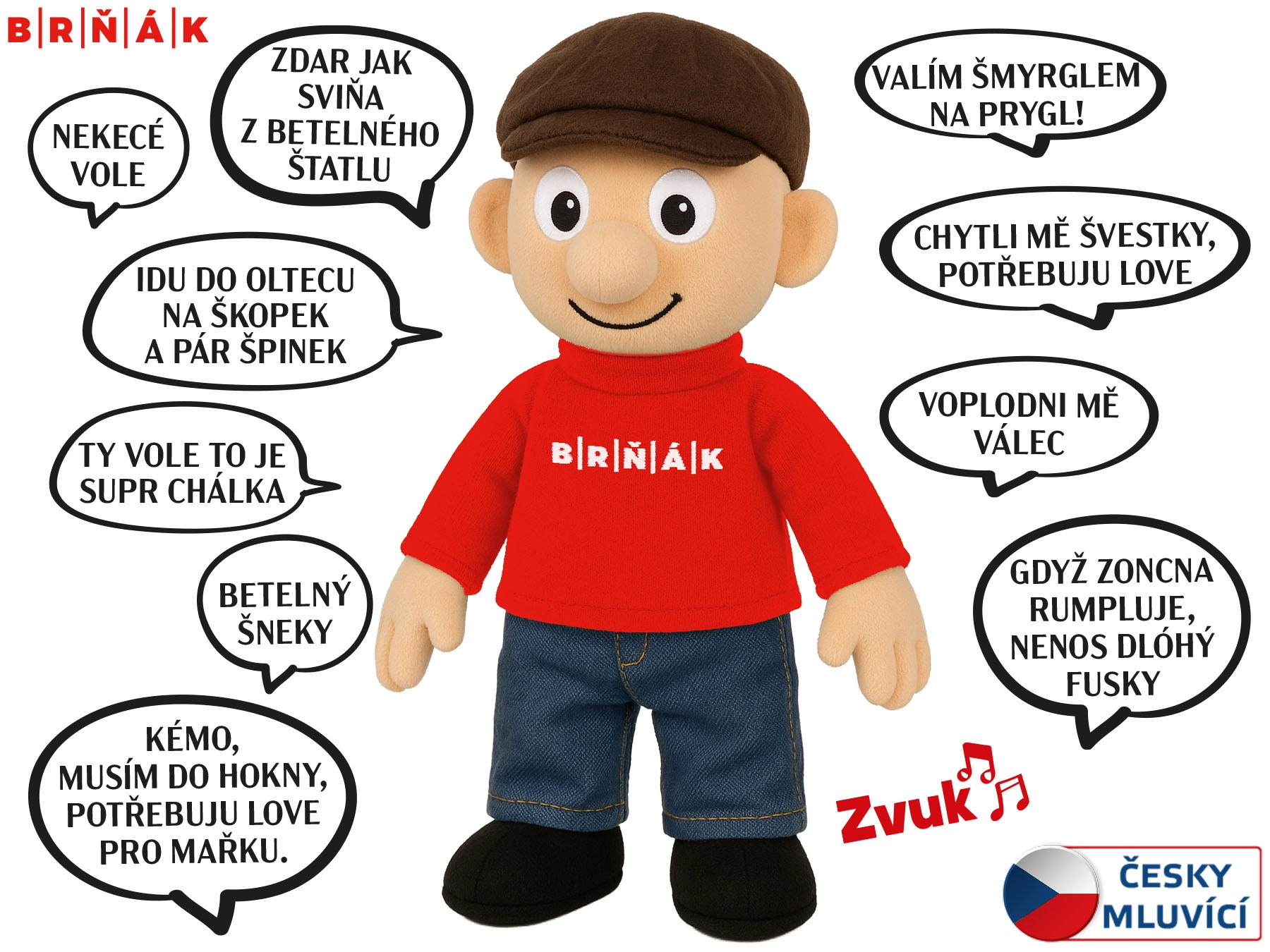Levně Panáček Brňák 32cm na baterie mluvící hantecem