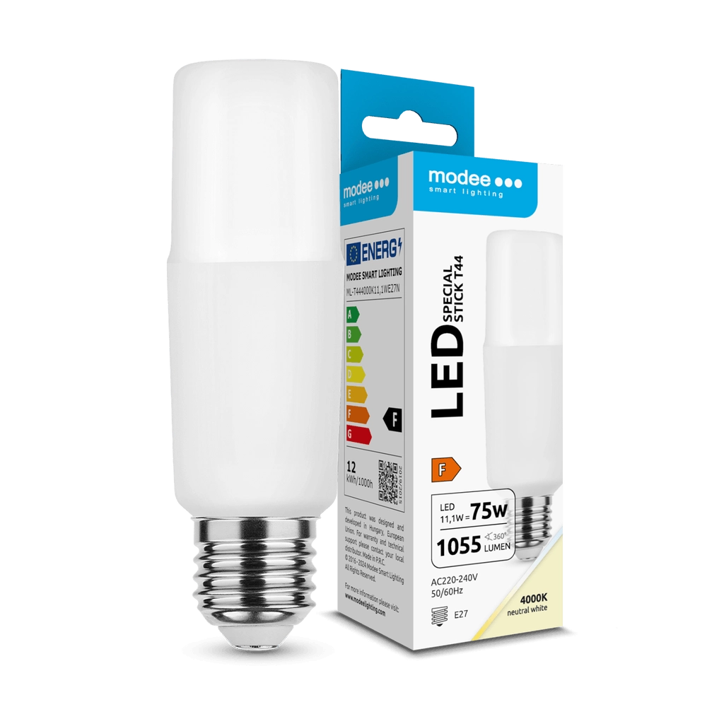 LED žárovka Modee Lighting Stick T44 11,1 W E27, neutrální bílá, 1055 lm