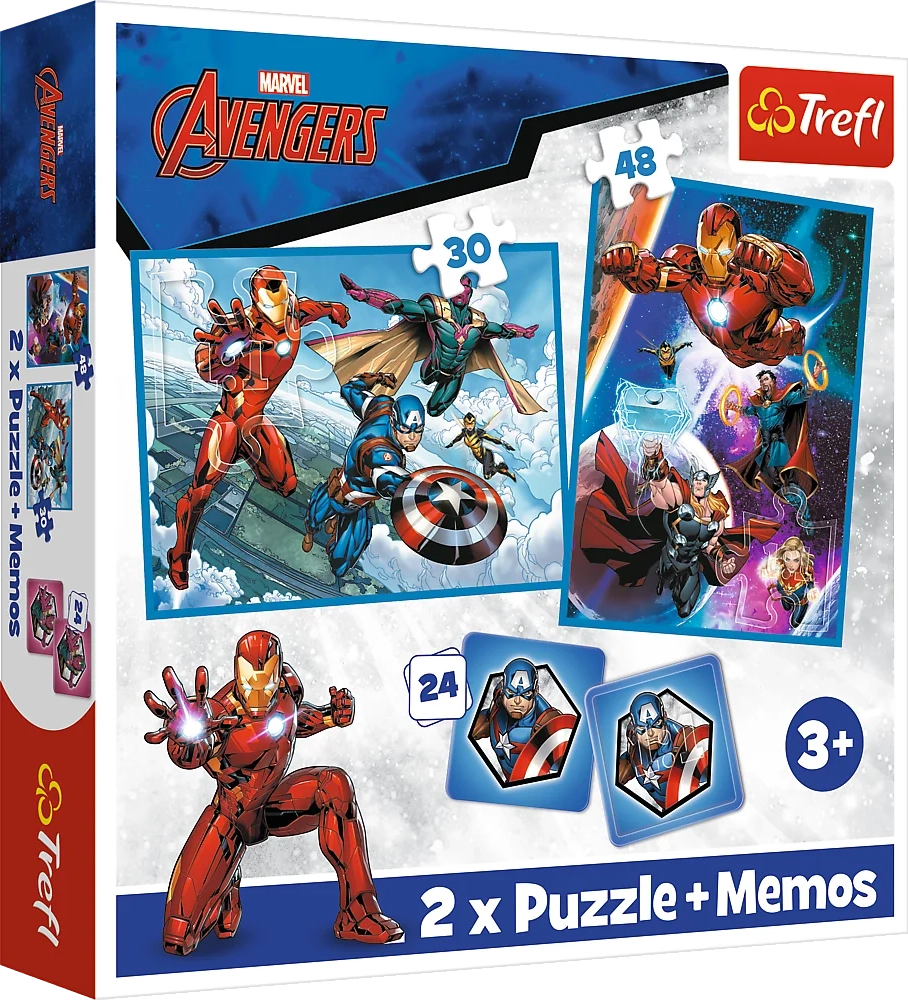 TREFL Sada 3v1 Avengers: Hrdinové v akci (2x puzzle + pexeso)